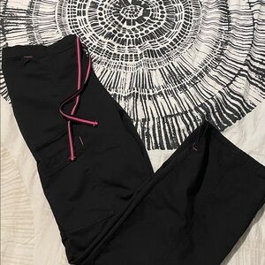 Scrubstar Black Scrub Pants with Pink Details
